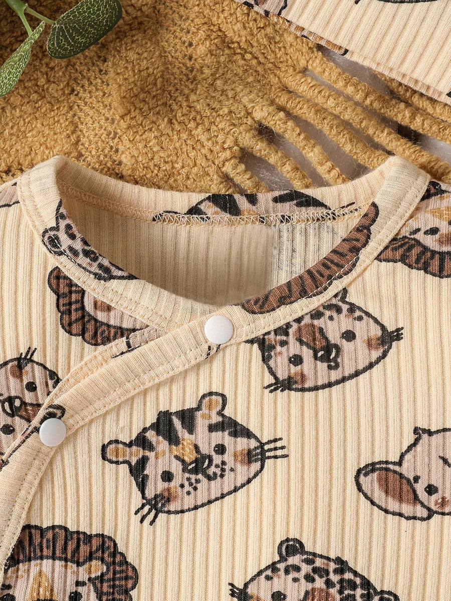 3Pcs Casual Neugeborenen Baby Junge Cartoon Tier Kleidung Set Langarm Body Top und Hosen + Hut.