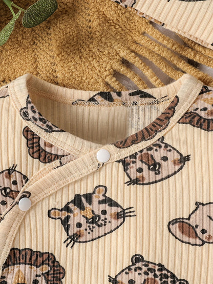 3Pcs Casual Neugeborenen Baby Junge Cartoon Tier Kleidung Set Langarm Body Top und Hosen + Hut.