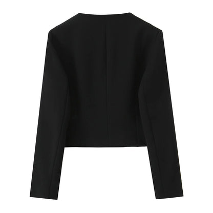 HH Women Solid Pant Set Long Sleeve O-Neck Double-Breasted Blazers+High Waist Chain Matching Side Zipper Trousers Sets.