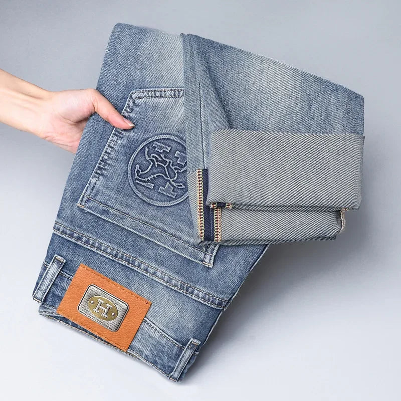2024 Men's Fashionable Simple Stretch Slim Fit Denim Trousers European Style High Quality Casual Export Men Pants.
