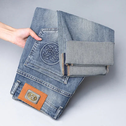 2024 Men's Fashionable Simple Stretch Slim Fit Denim Trousers European Style High Quality Casual Export Men Pants.