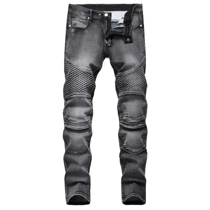Herbst männer Patchwork Vintage Biker Jeans Hip Hop Hosen Dünne Gerade Elastische Radfahren Denim Hosen Männlichen Mode Streetwear.