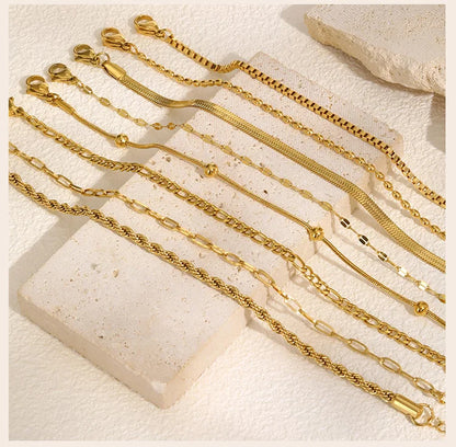 Non Tarnish Stainless Steel Bracelet Stackable for Women, Thin Herribone Chain Bracelet Waterproof Gold Plated Jewelry.