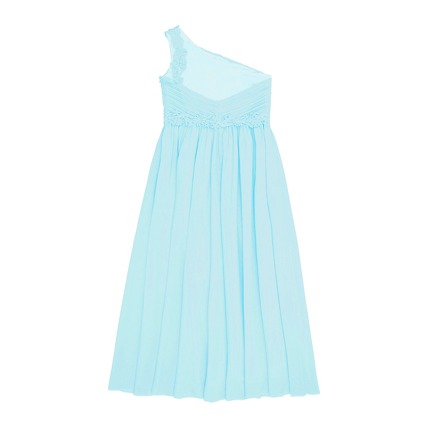Mädchen Hochzeit Brautjungfer Kleid One Shoulder Elegante Guipure-Spitze Geraffte Chiffon Maxi Party Kleider Geburtstag Abend Abendkleid