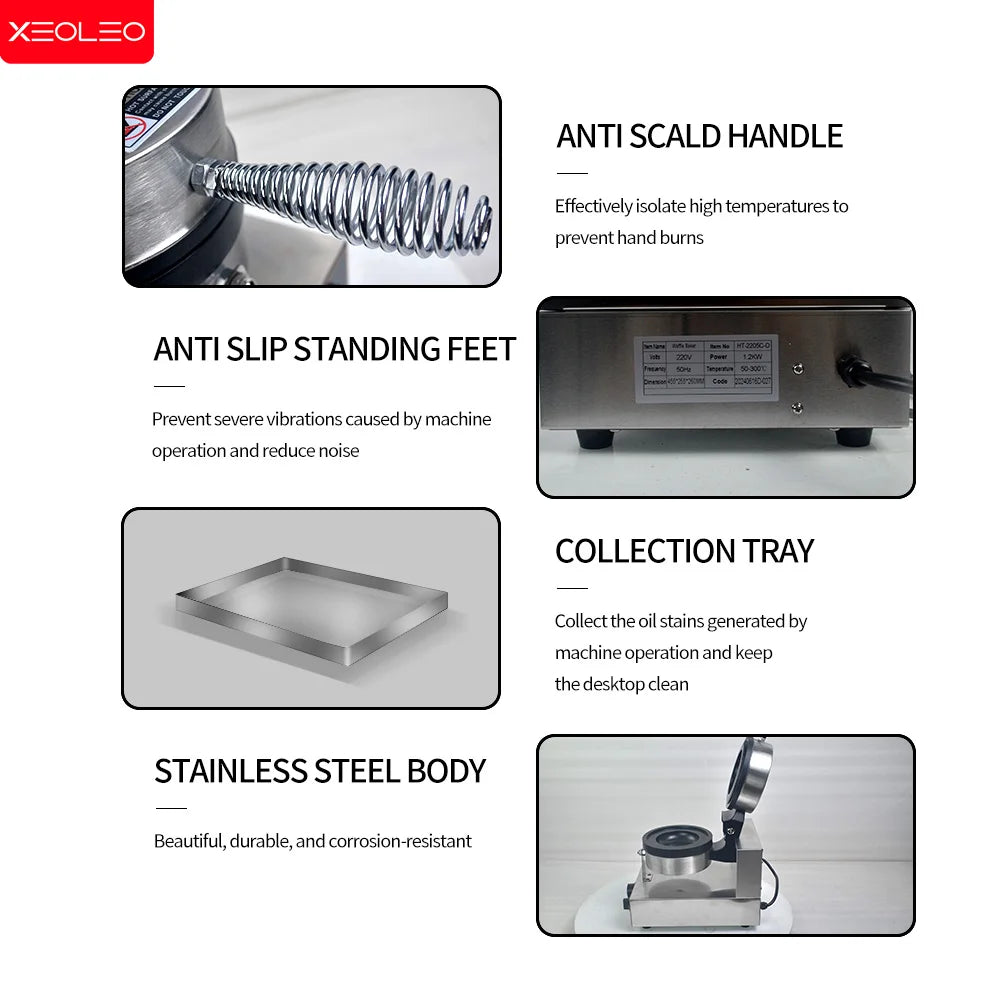 XEOLEO Electric Ice Cream Waffle Machine UFO Burger Maker 1200W Hamburg Gelato Panini Press Machine   Sandwich Press Maker.