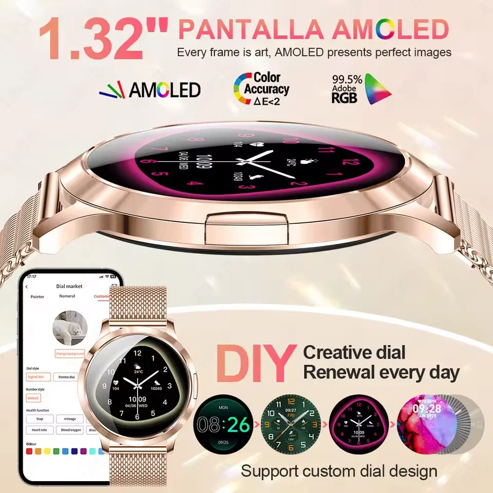 2025 New Smart Watch For Women AMOLED Screen Watches IP68 Waterproof Heart Rate Monitor Ladies Call Smart watch For Android ios.
