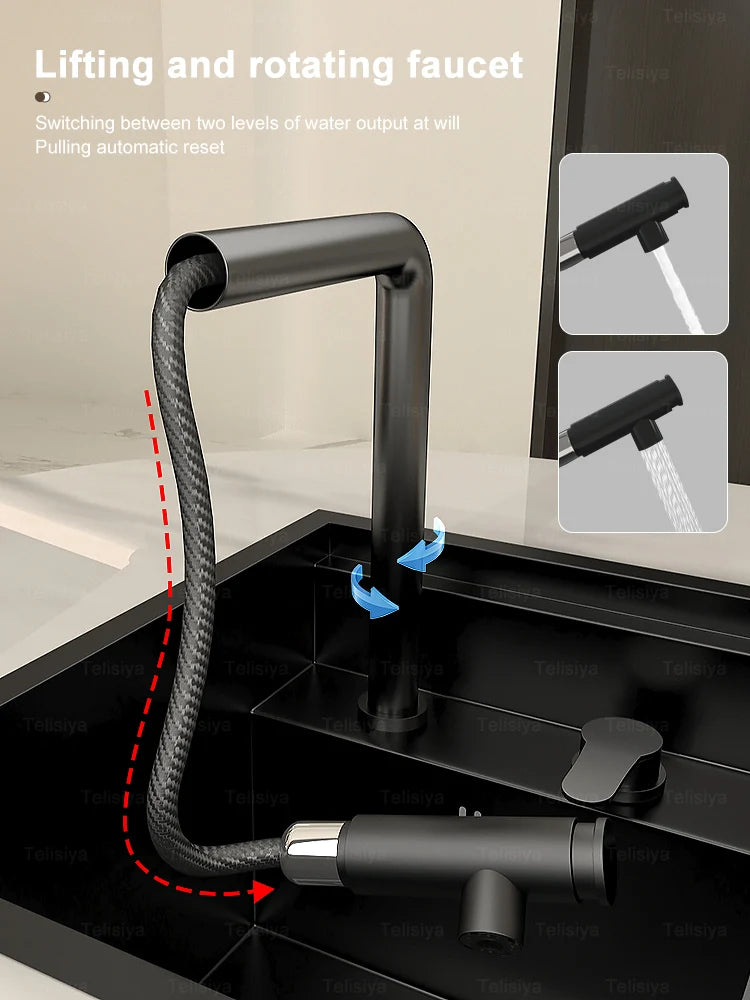 Stainless Steel Kitchen Sink Multifunctional Hot and Cold Water Adjustment Hidden Mini Sink Bar Apartment Hand Wash Basin