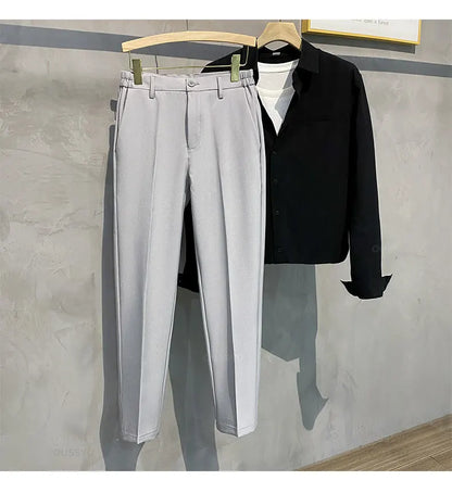 2025 Autumn Winter Men's Casual Pants Suit Pant Slim Fit Work Elastic Waist Jogging Business Trousers Male Black Plus Size 40 42.
