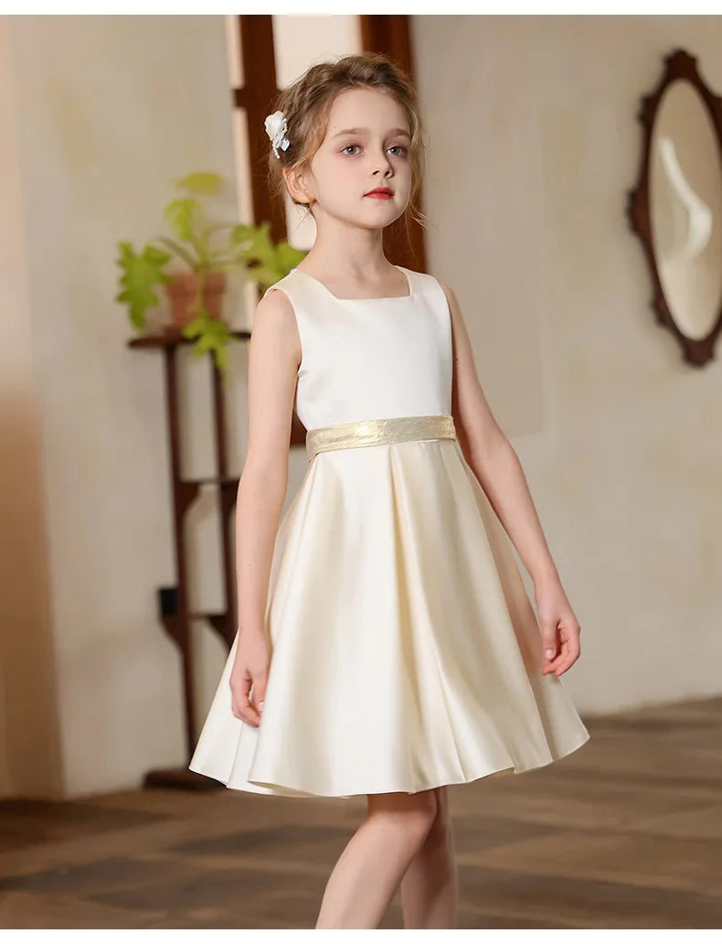 Mädchen Luxus Beige Kleid Kinder Partys Bühnenaufführungen Party Hochzeit Feier Kostüm Größe 110-170.