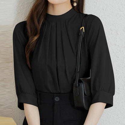 ZANZEA Fashion Stand Collar Blouse Woman 3/4 Sleeve Solid Color Tunic Tops Female Casual Loose Shirt Elegant Party Blusas Mujer.