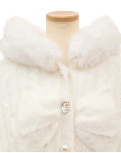Japanische Liz Süße Prinzessin Faux Kaninchen Fell Cape Mantel Frauen Herbst Winter Pelz Jacke Lose Uhr Strass Bogen Mit Kapuze Mantel