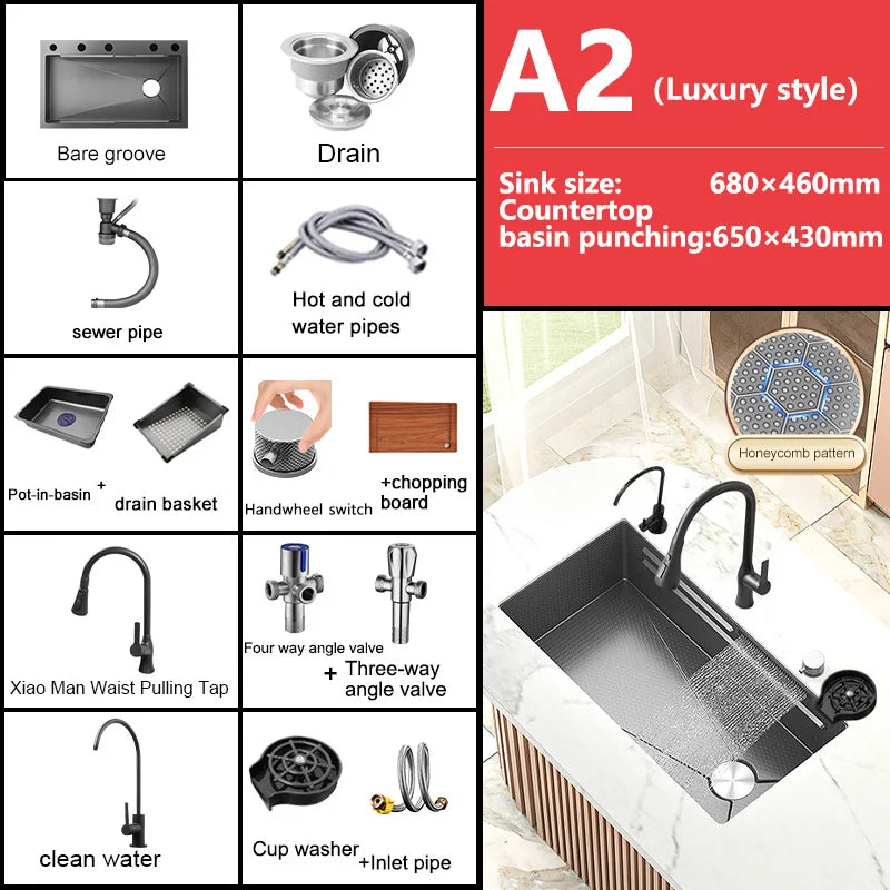 Waterfall Sink Large Single Slot Stainless Steel Kitchen Sink Embossed Washbasin Under The Basin Installation For Kitchen