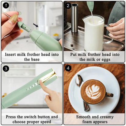 Hand Mixer Milk Frother for Coffee Matcha Handheld Foam Maker Electric Whisk Drink Mixer Rechargeable Egg Beater With Stand.
