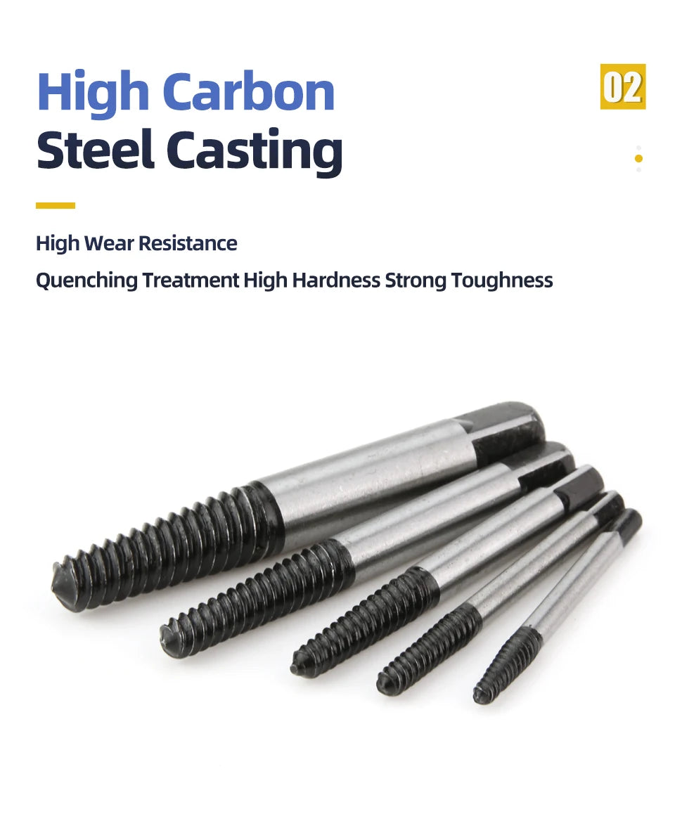 5-teiliges Schraubenausdreher-Zentrierbohrer-Set zum Entfernen gebrochener Schrauben, Zentrierbohrer-Set aus Kohlenstoffstahl, Werkzeuge zum Entfernen beschädigter Schrauben, Führungsset