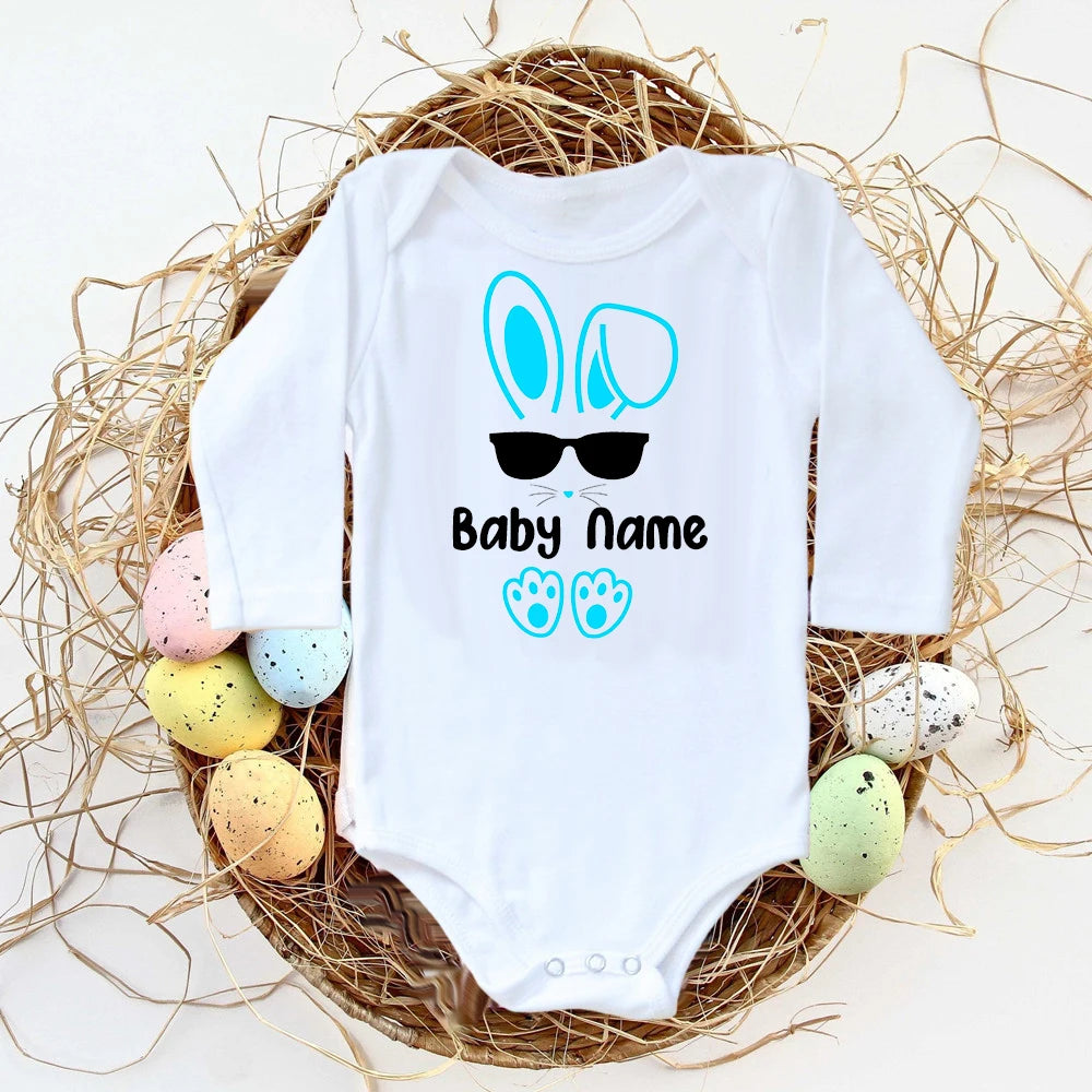Personalisierter Ostern-Baby-Body mit individuellem Namen, Säuglings-Outfits, Kleidung, Junge, Mädchen, Urlaub, Party, Overall, niedlicher Hase, Neugeborenen-Strampler.