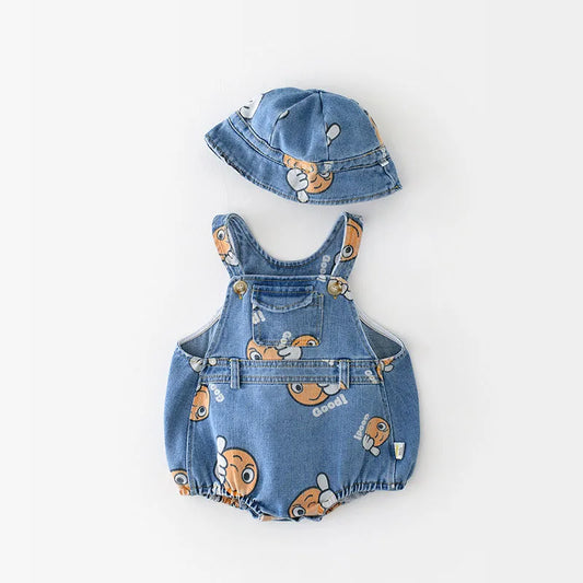 2 Stück Sommer Kinder Baby Denim Bodysuit und Mützen Anzüge einteilige Unisex Kleinkind Jungen Mädchen weiche Jeans Kleidung Jeans Sprung anzüge