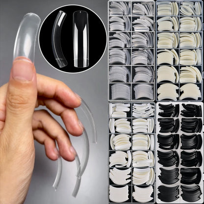 240Pcs/Box Extra Long Bend False Nails 12-Sizes Full Cover Press On Nail Clear/White/Black Building Extension Fake Fingertips *&.
