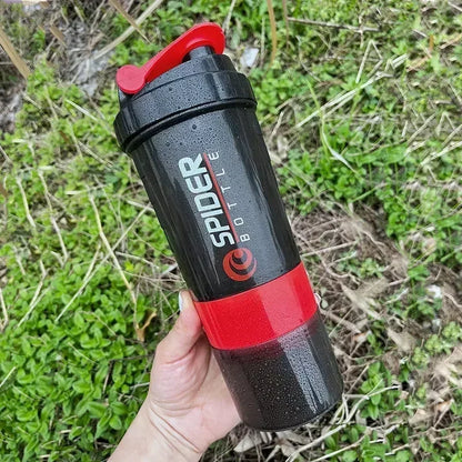 3 Layer Shaker Bottle Protein Mixing Shake Cup Sports Fitness Water Cup 550ml Scaled Plastic Water Bottles with Medicine Box.