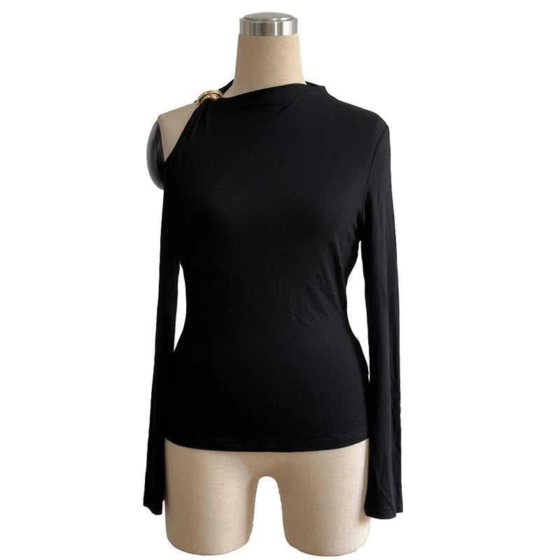 Fashion Women Blouses Sexy Cold Shoulder Skinny Top Elegant Long Sleeve Shirt Women Sexy Tops Female All Match Shirt Black.