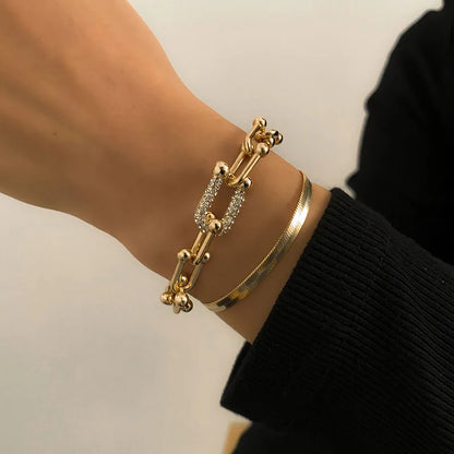 New Extendable Gold Color Metal Bracelet for Women Girls Snake Chain Hoop Link Ins Style Bracelet Jewelry Set.