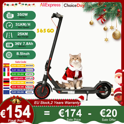 JUICEASE 365GO Adult Electric Scooter Max Speed 31km/h Max Range 20km For Xiaomi 350W Motor 36V with Smart APP Foldable EScooter.