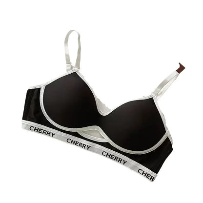 Summer Striped Lettering Light Face Gathered Anti-sagging Casual Black Bra No Scar Underwear Women No Steel Ring Bra.