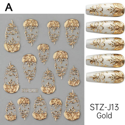 French Tips Nail Sticker 5D Embossed Crystal French Nail Decals Gold Silver Black Line Design Adhesive Slider Nails Art