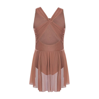 Kinder Mädchen Ärmellose Ausschnitt Strass Eiskunstlauf Trikot Kleid Lyrical Dance Gymnastik Akrobatik Leistung Kostüm