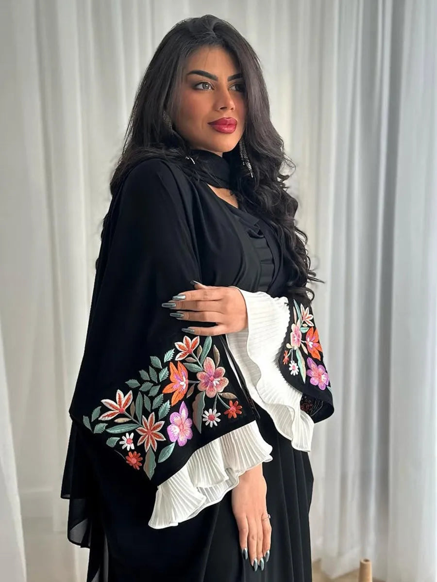 Women Muslim Arabic Abaya Luxury Embroidery floral Kimono Cardigan Long Dress Kaftan Modest Robe Femme Islam Clothing Kebaya.