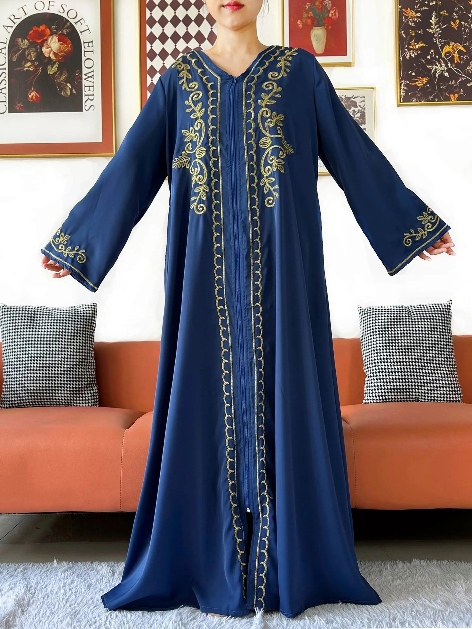 2025 New Elegant Women Abaya Long Sleeve Chiffon Loose Open Abaya Muslim Islamic Clothing Cardigan Style for Special Occasions.
