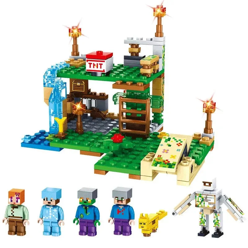 Children's Puzzle Building Block Toys, Village Slides, Caves, Mines, Horse Cities, Cats, Leopards, Jungles, Educational Toy For.