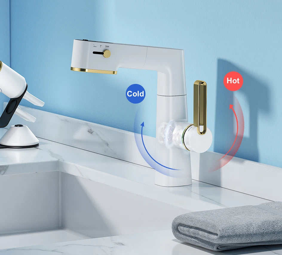 VGX Multifunctional Bathroom Faucets Pull Out Basin Mixer Sink Faucet Gourmet LED Display Tap 360° Tapware Crane Brass Chrome