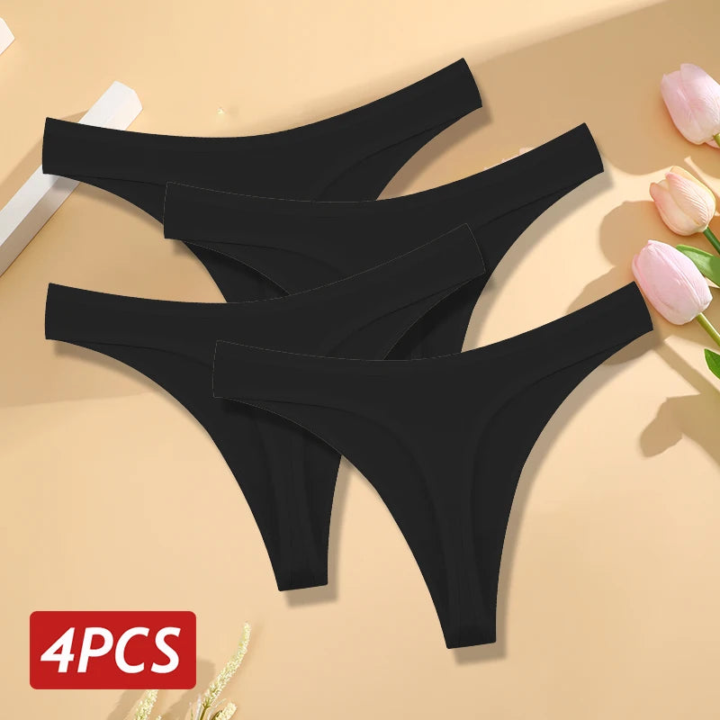 4PCS/Set Women Cotton Panties Seamless Low Rise Thongs V-Waist Solid Color Breathable Underwear Female Soft Lingerie Intimates.