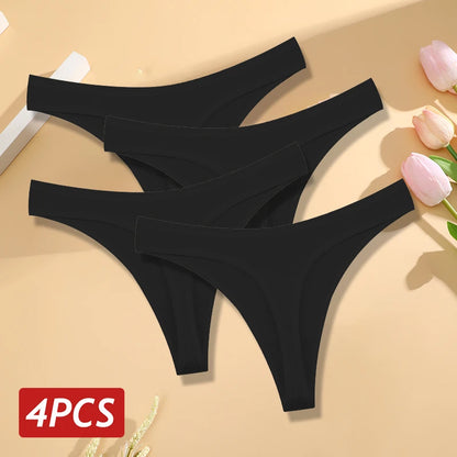 4PCS/Set Women Cotton Panties Seamless Low Rise Thongs V-Waist Solid Color Breathable Underwear Female Soft Lingerie Intimates.