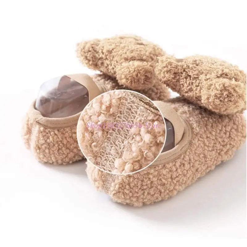 R6FD Warm Winter Baby Slippers Toddler Plush Floor Sock Shoes Anti-slip Walking Shoes