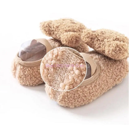 R6FD Warm Winter Baby Slippers Toddler Plush Floor Sock Shoes Anti-slip Walking Shoes