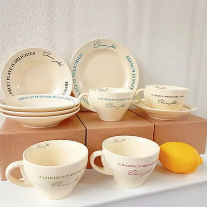 Ceramic Cup and Saucer Coffee Cup Set Milk Mug Dessert Plate Teaware Afternoon Tea Cup Drinkware Drinking Utensil Birthday Gift.