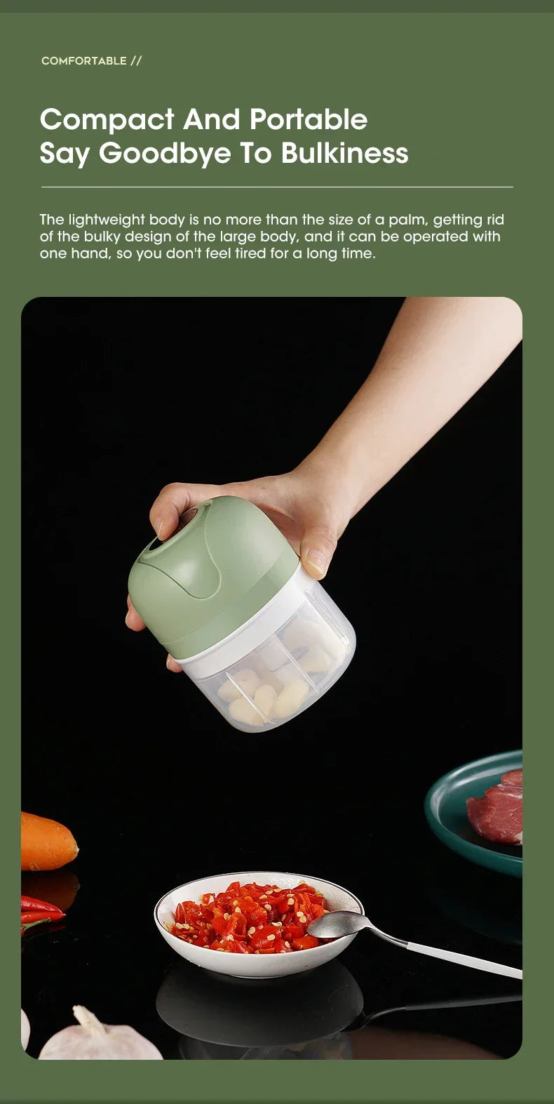 Electric Garlic Purer 250ML Mini Electric Garlic Chopper USB Charging Ginger Vegetable Cutter Food Chopper Kitchen Tools.