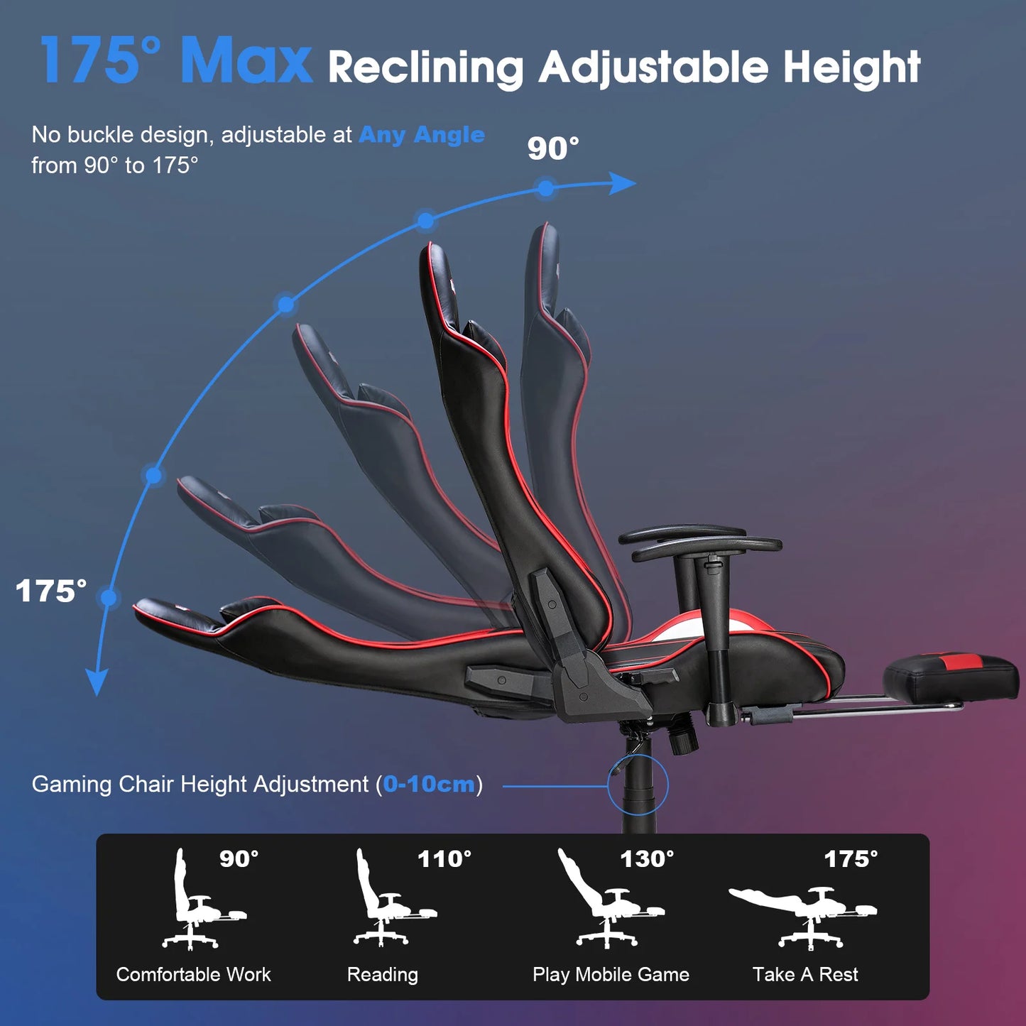 GC-RC03 Massage-Gaming-Stuhl, 7-Punkt-Sitzhöhe, ergonomischer Bürostuhl mit Fußstütze und Lordosenstütze für das Heimbüro