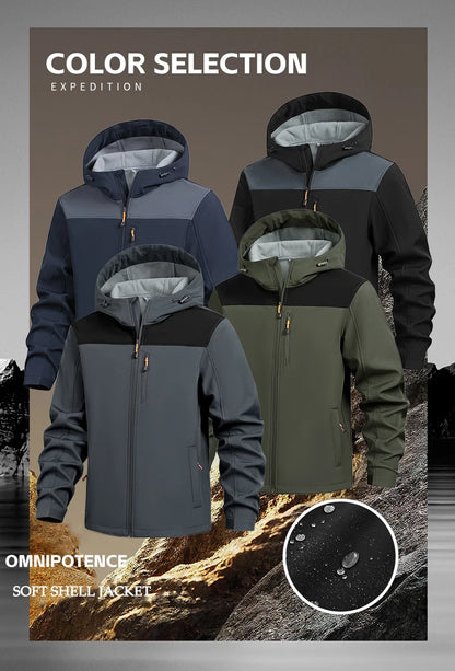 Jacket Coat Winter Soft Case Male Outdoor Sports Hooded Coat Multi-pocket Inside Fleece Casual Waterproof Windproof Sport Jacket.