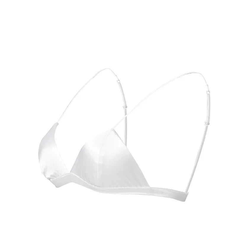 Women French Non-steel Ring Mulberry Silk Bra Thin Breathable Triangle Active Bra Girls' Bra 88% Mulberry Silk+12% Spandex