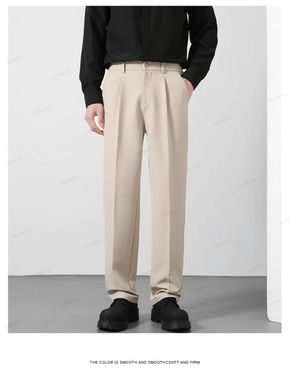 OUSSYU Brand Autumn Casual Pants Men Business Elastic Waist Korean Style Black Brown Grey Khaki Trousers Male Plus Size S-4XL.