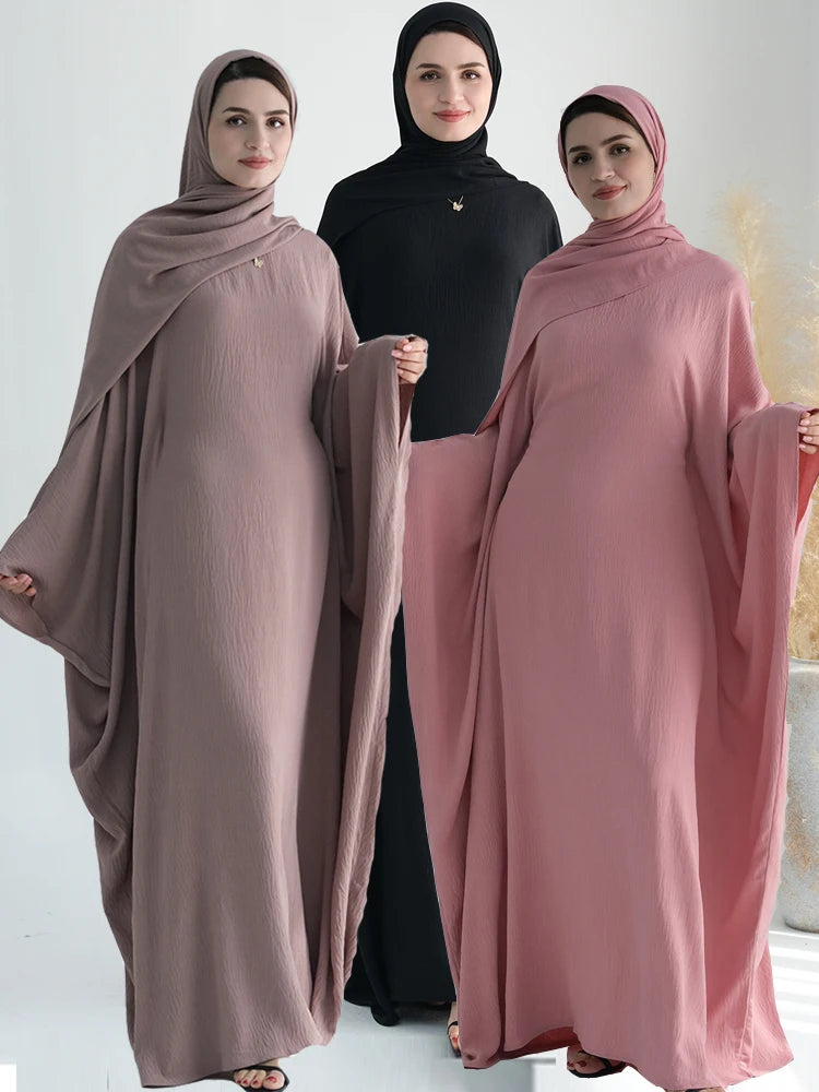 Ramadan Eid Baumwolle Leinen Khimar Abaya Set Dubai Muslim Sets Hijab Kleid Kaftan Abayas Kaftan Marocain Femme Vestidos Para Mujer.