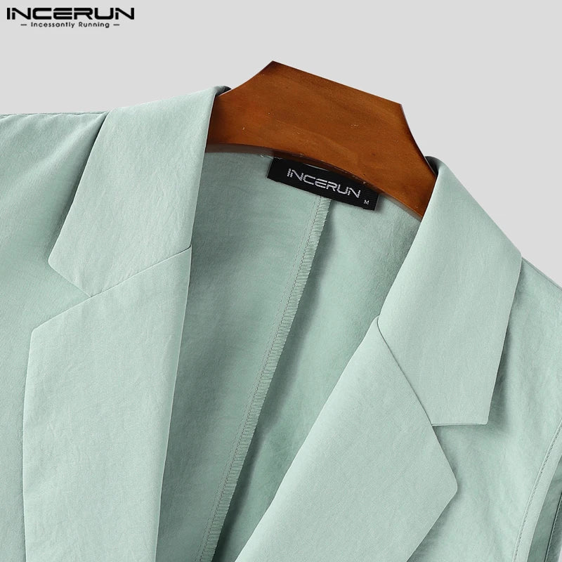 INCERUN Summer Men's Sets Solid Color Sleeveless Tops Tee Buttons Summer Long Pants Male Two-piece Suits Streetwear 2PCS S-5XL.