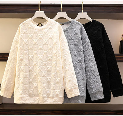 150Kg Plus Größe frauen Fehlschlag 157 Frühling Herbst Neue Liebe Drucken Lose Schlanke Sweatshirt Schwarz Grau Haut 6XL 7XL 8XL 9XL 10XL