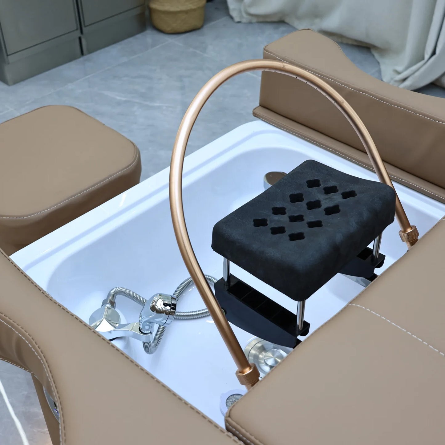 Elektrisches Lift-Shampoo-Bett, All-in-One-SPA-Salonmöbel mit Massage- und Wassercirculation, Waschbecken, Kopfbegasung und Fußbad