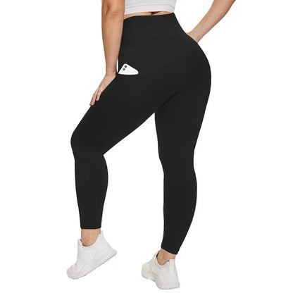 Women's High-Waisted Yoga Pants Plus Size Butt-Lifting Workout Leggings with Pockets Elastic Activewear for Gym & Running.