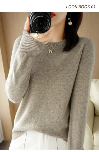 Herbst Winter frauen Pullover Oansatz Kaschmir Solide Pullover Schlank Bodenbildung Shirt Langarm Casual Grundlegende Pull Femme Pullover.