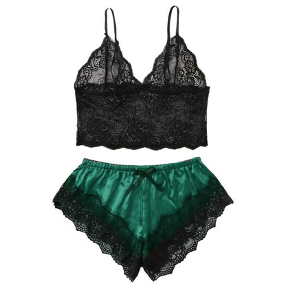 Spaghetti träger Shorts Frauen Nachtwäsche Set elastisch einfarbig weibliche Leibchen Shorts Spitze Frauen Nachtwäsche Set