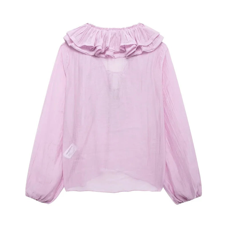 MUJER 2025 Ruffle Blouses for Women Semi Sheer Casual Blouse Woman Pleated Summer Shirts and Blouses Women Long Sleeve Women Top.